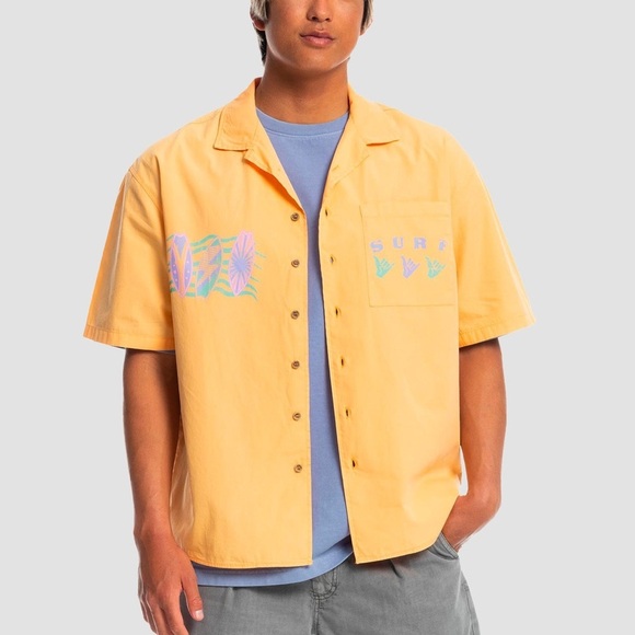 NWT QUIKSILVER X STRANGER THINGS THE MIKE SHORT SLEEVE SHIRT MOCK ORANGE Size L - Picture 1 of 16